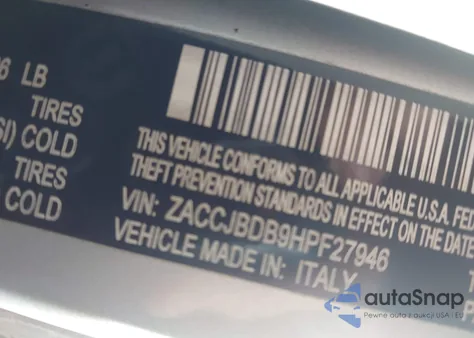 2017 Jeep Renegade Limited 4X4 z USA, uszkodzony, nr VIN ZACCJBDB9HPF27946